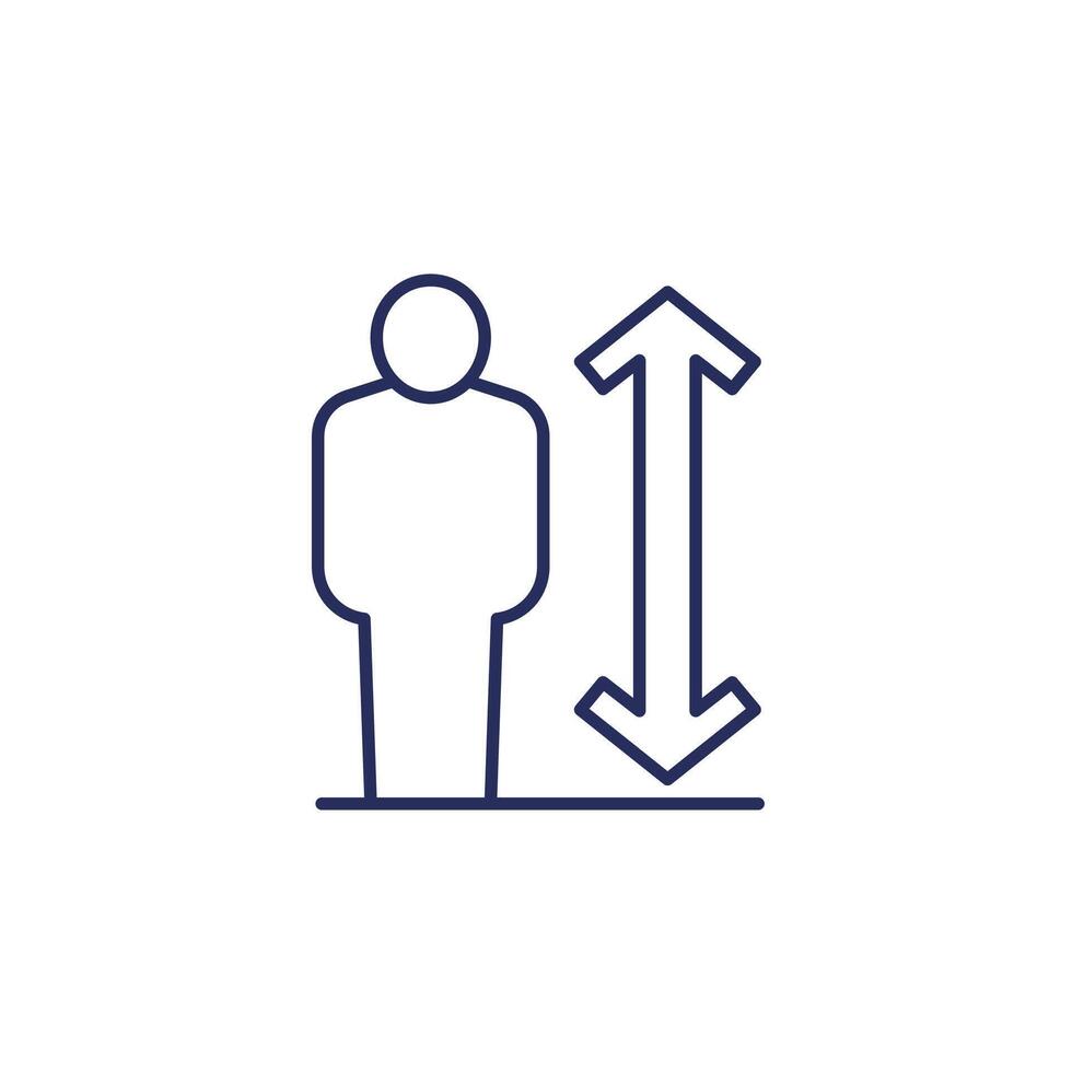 Height icon with a man, line vector