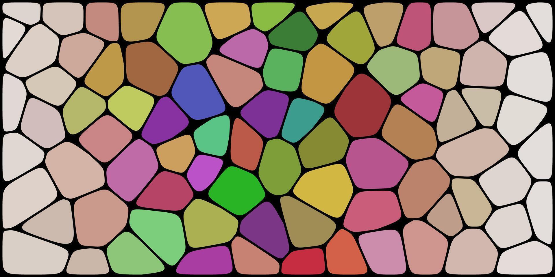 Colorful abstract pattern of irregular shapes outlined by black lines, resembling a vibrant mosaic or stained glass artwork. vector