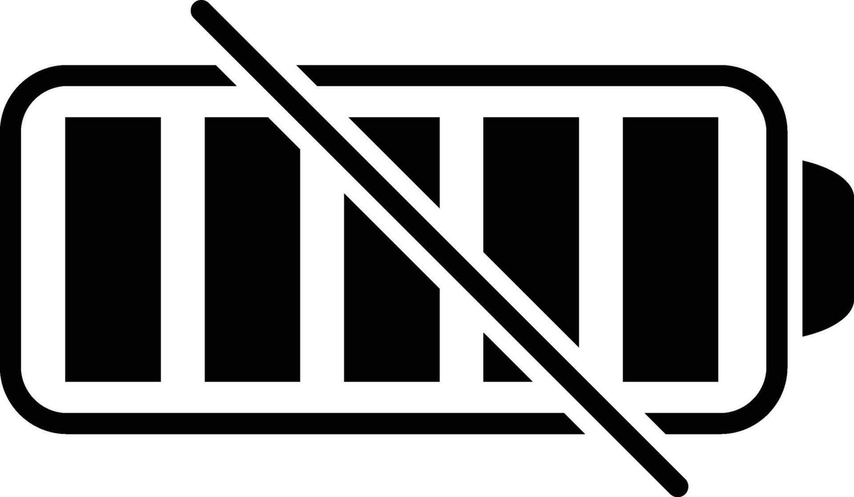 A black and white image of a battery with a crossed out symbol vector