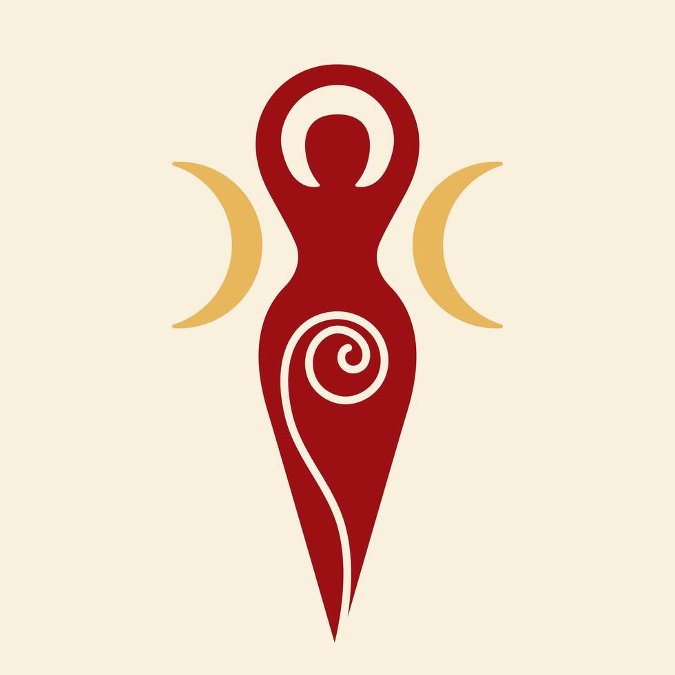 Pagan Wiccan Woman. Triple moon Goddess icon vector