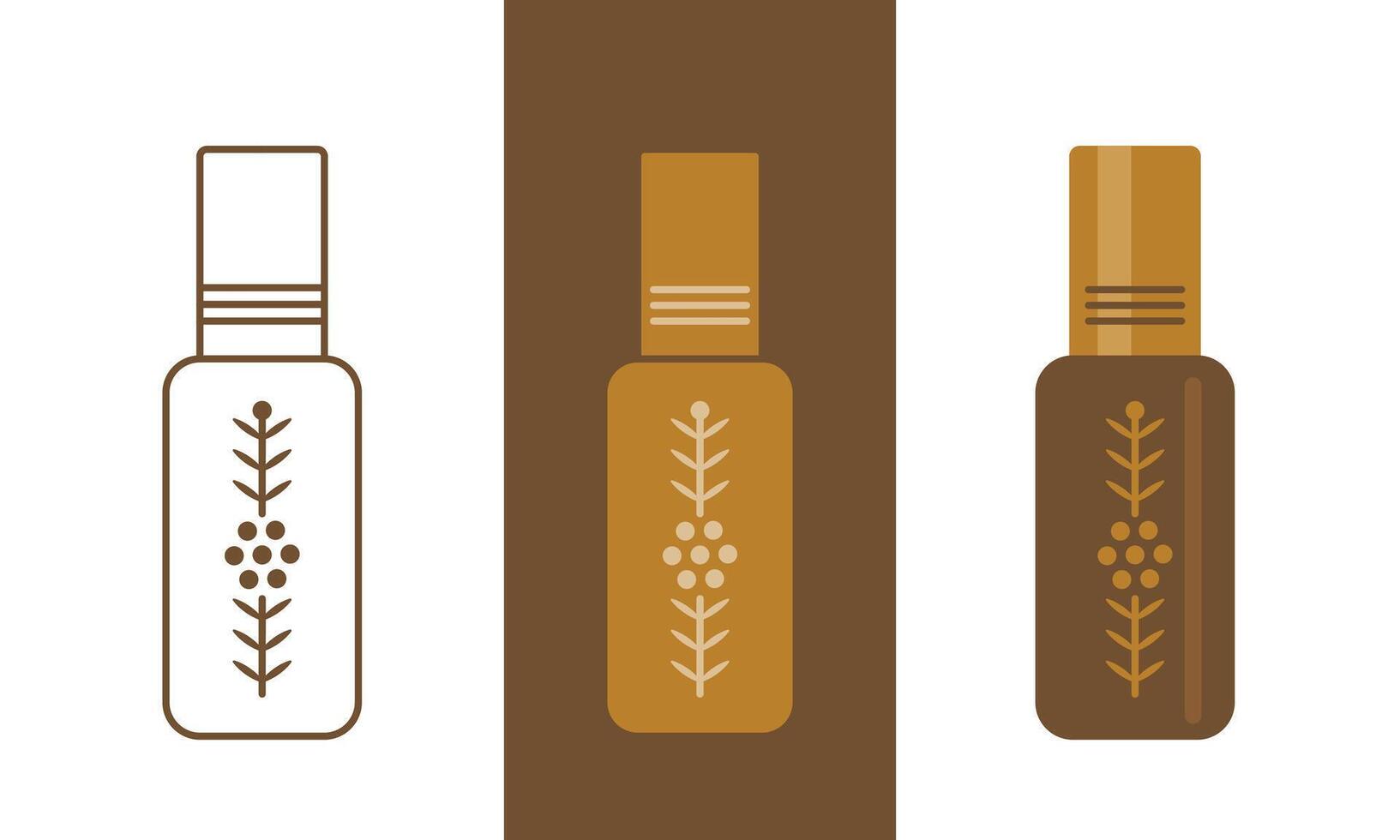 Set of Agarwood perfume. Middle east oil of agarwood in bottles. vector