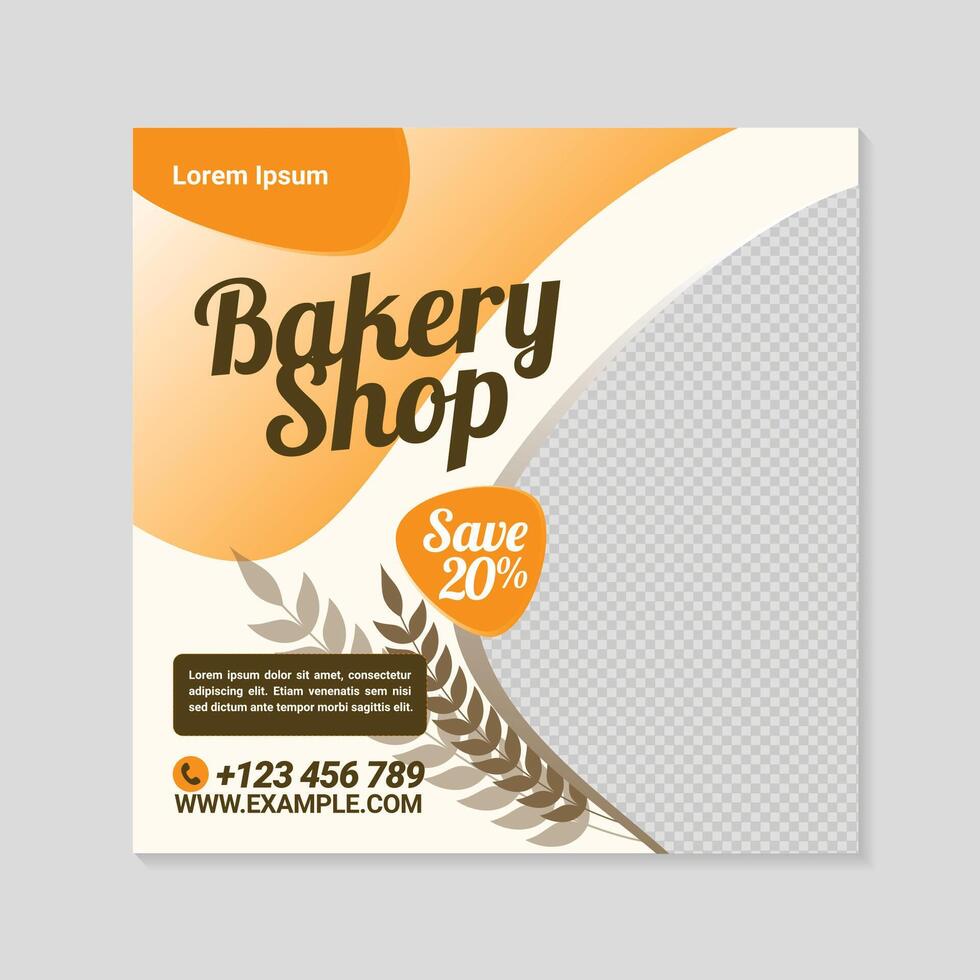 Square social media bakery shop banner, posting template, printing poster vector