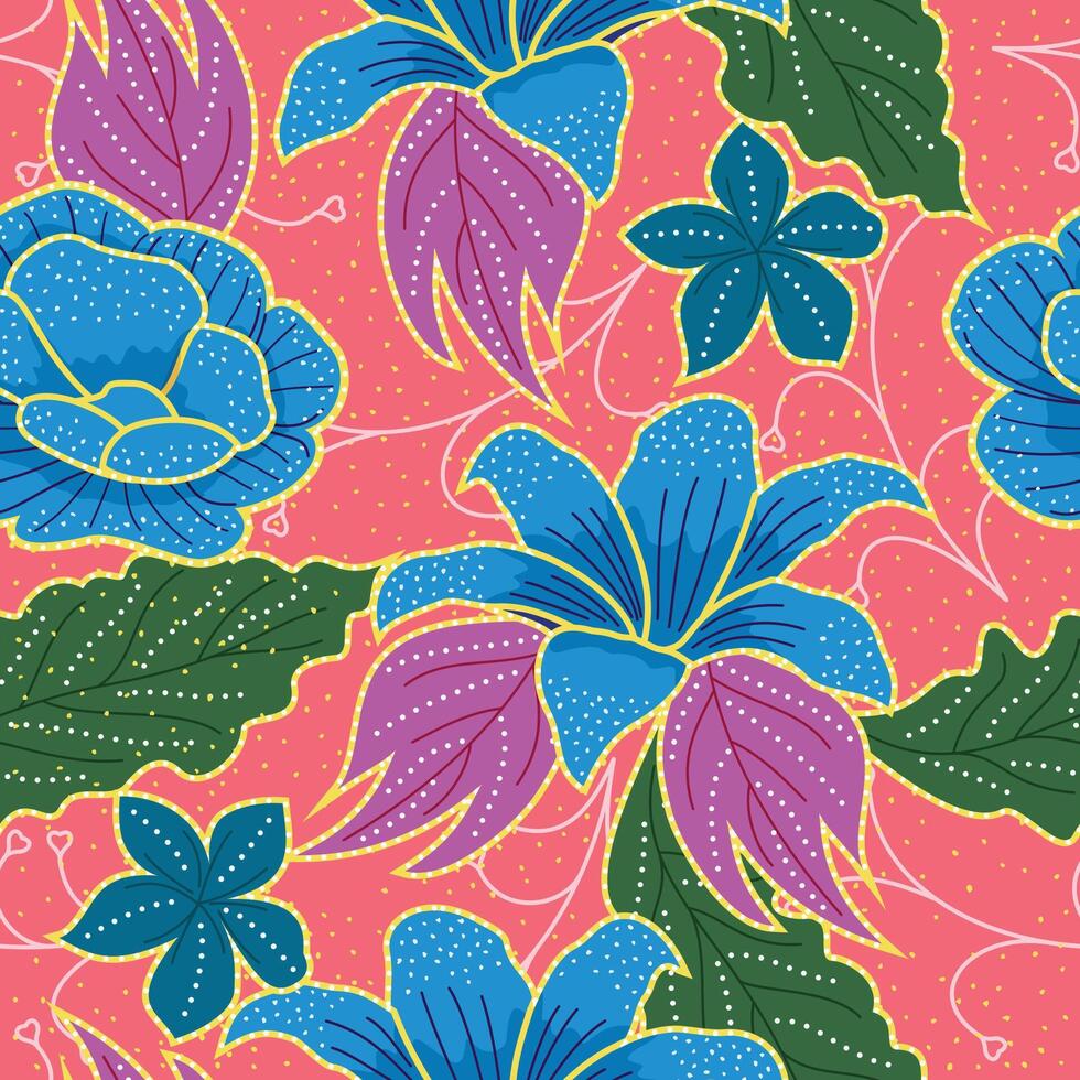 seamless batik pattern on a pink background, accented with gold detailing. The design evokes a rich, rustic, and elegant mood vector