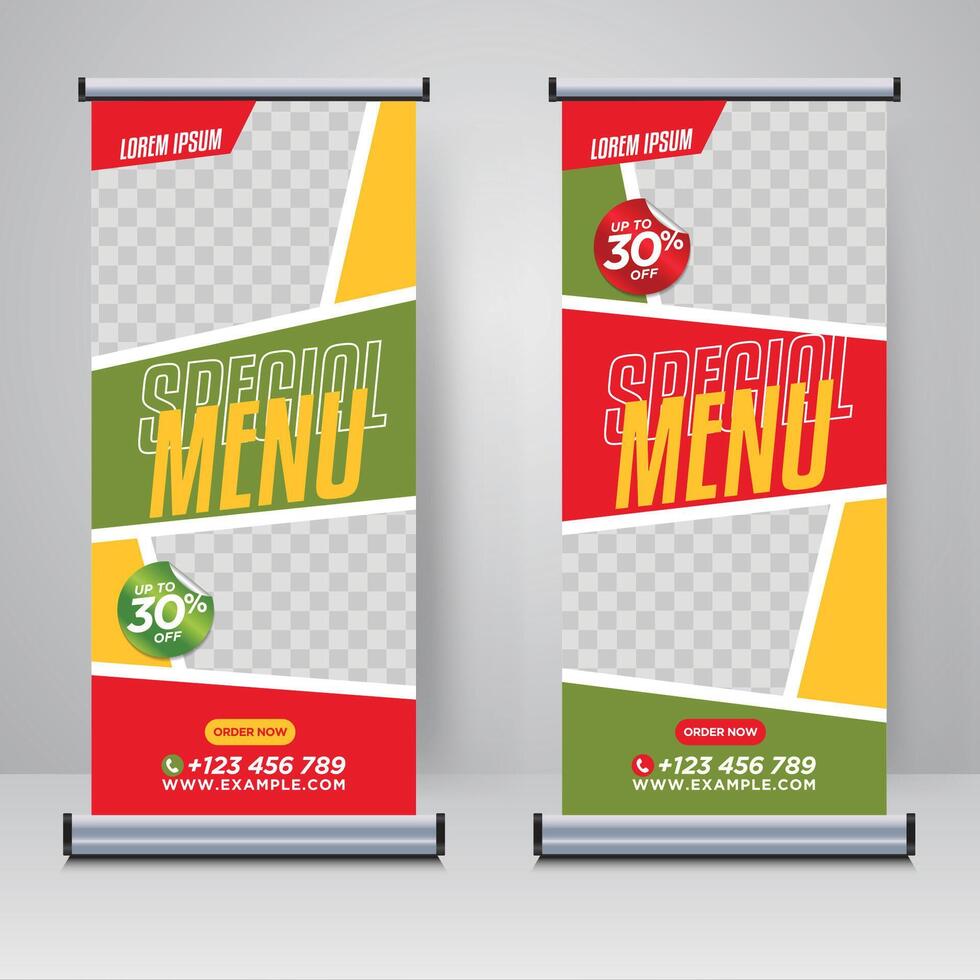 Colorful Food and Restaurant roll up banner design template vector