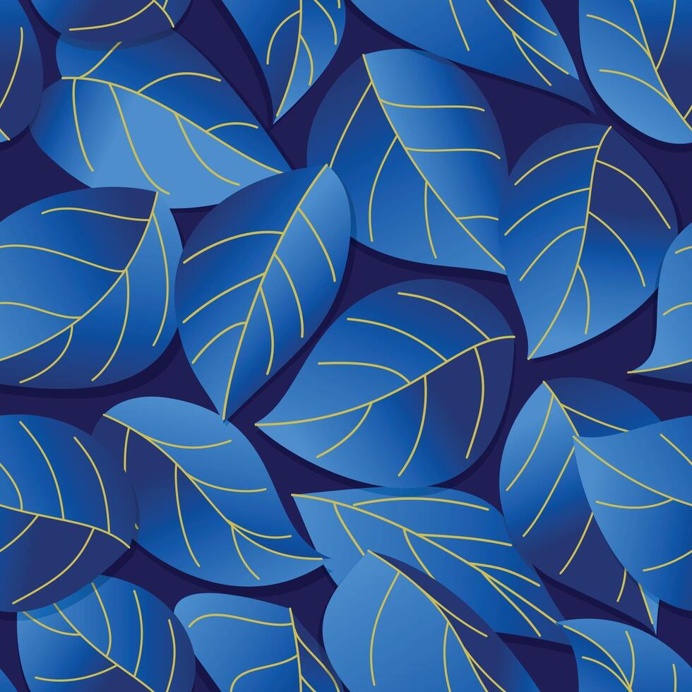 Summer tropical seamless pattern with blue leaves, tropical plants vector