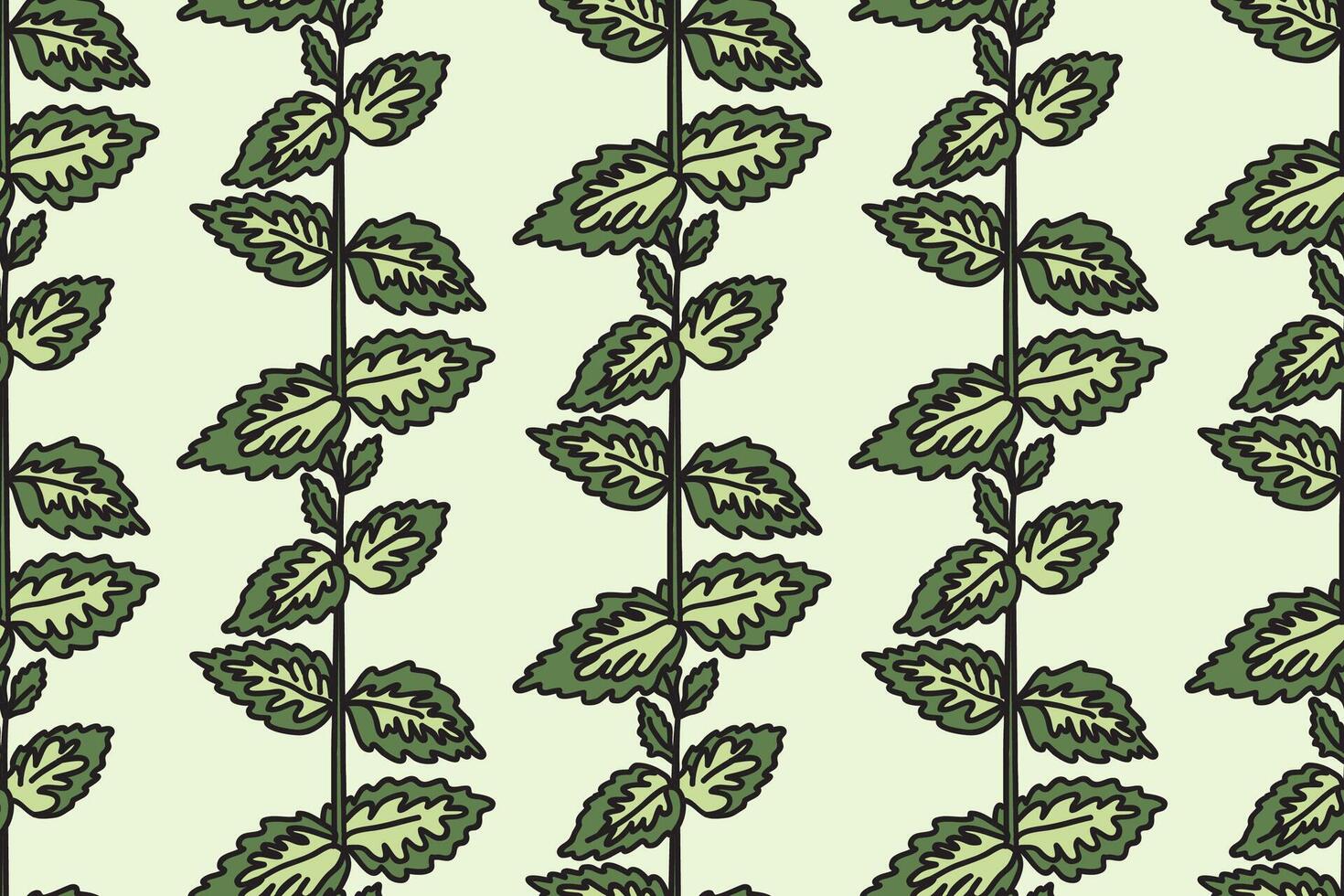 Botanical floral seamless pattern illustration. Repeating plants with Leaves Stems in pastel green background. Graphic design for Fashion Wedding Textile Greeting Card Cover Birthday Wallpaper vector