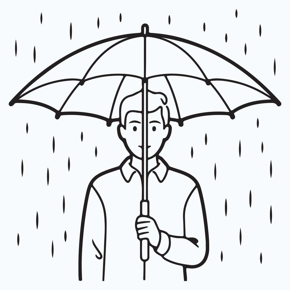 Sketch of asian man with umbrellas vector