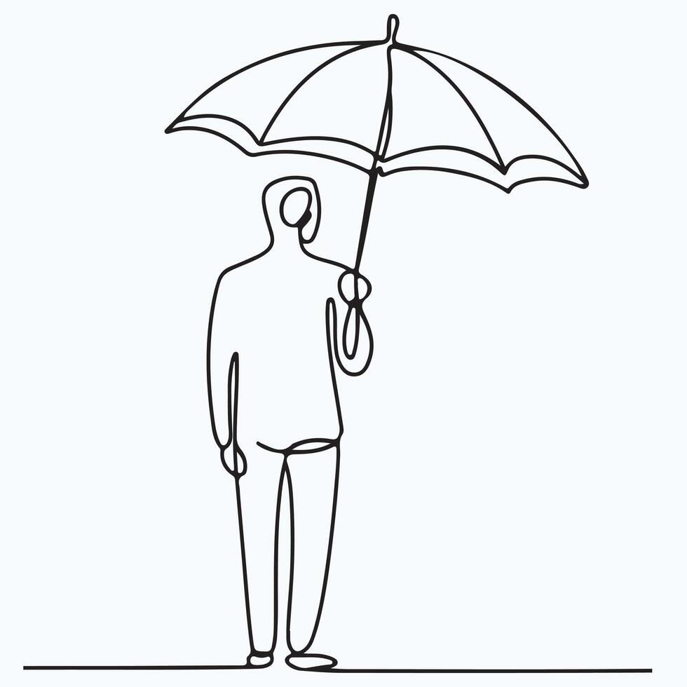A man wearing an umbrella Autumn oneline vector