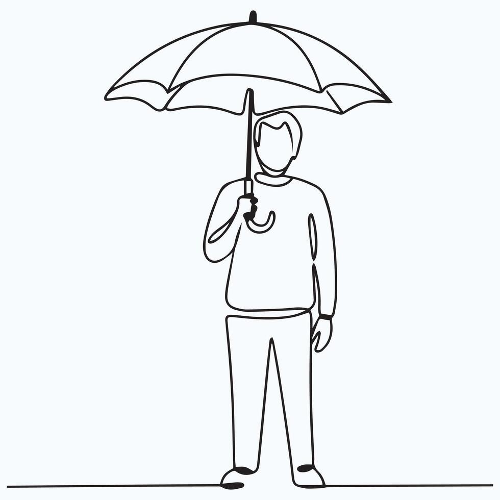 Man with umbrella continuous one line illustration vector