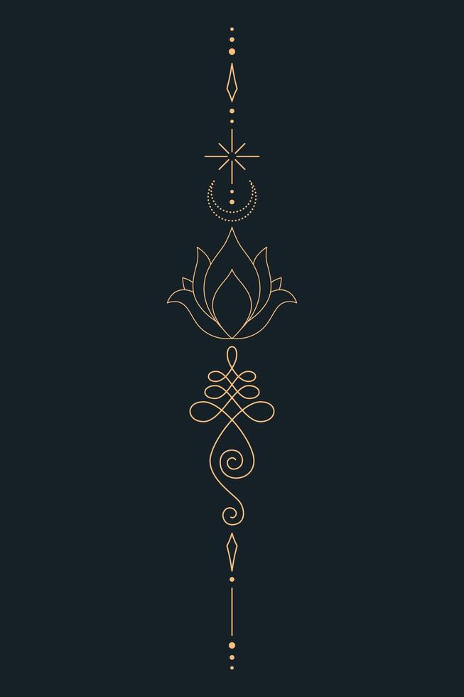 Sacred Lotus Unalome Tattoo Design Minimalist Spiritual Symbol. 4 vector