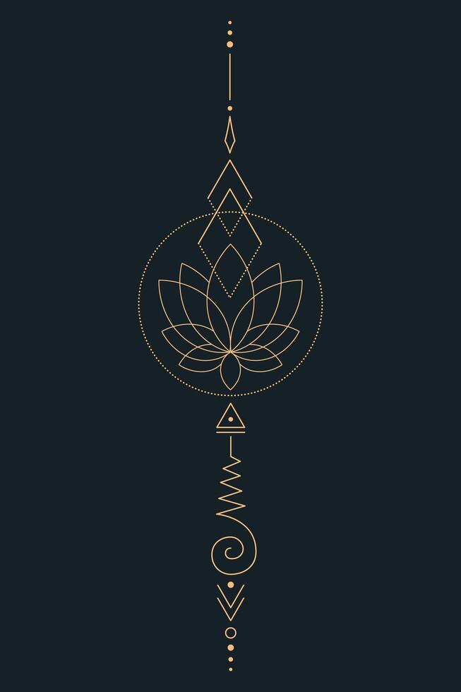 Sacred Lotus Unalome Tattoo Design Minimalist Spiritual Symbol. 7 vector