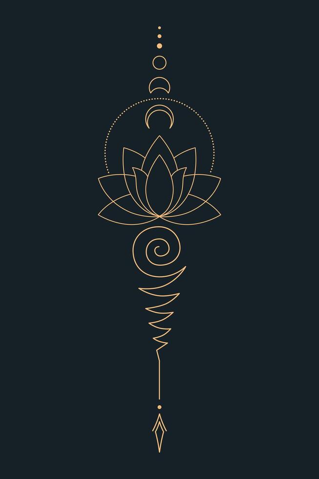 Simple sacred lotus unalome linear tattoo design vector