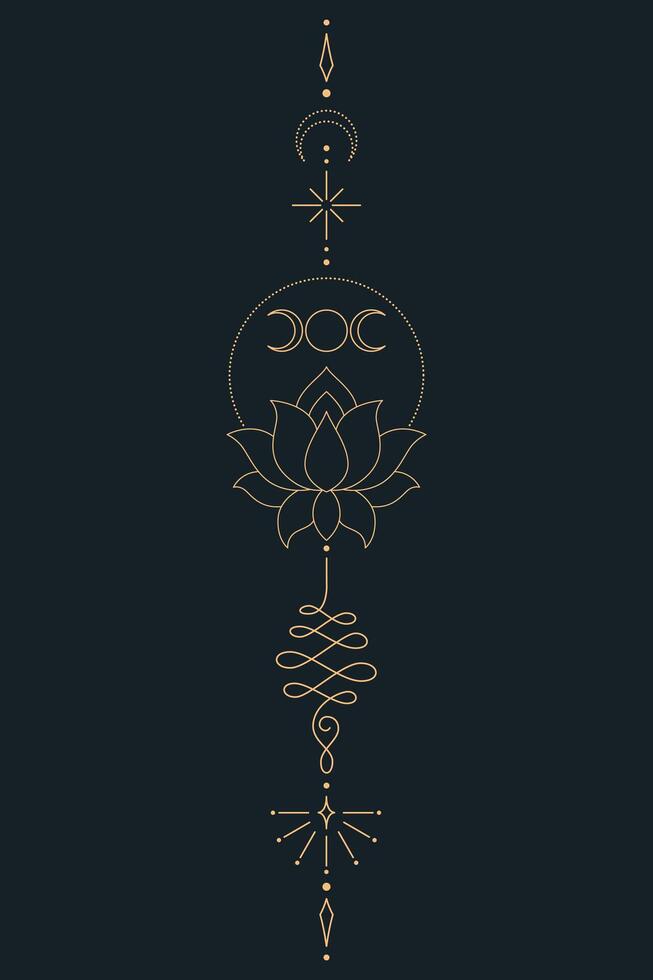 Sacred geometry inspired lotus unalome element vector