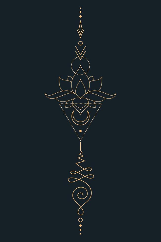 Sacred Lotus Unalome Tattoo Design Minimalist Spiritual Symbol. 6 vector