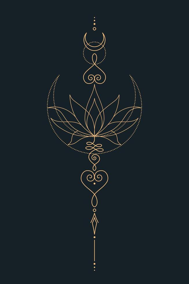 Sacred Lotus Unalome Tattoo Design Minimalist Spiritual Symbol 1 vector