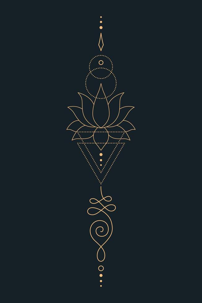Sacred Lotus Unalome Tattoo Design Minimalist Spiritual Symbol. 2 vector