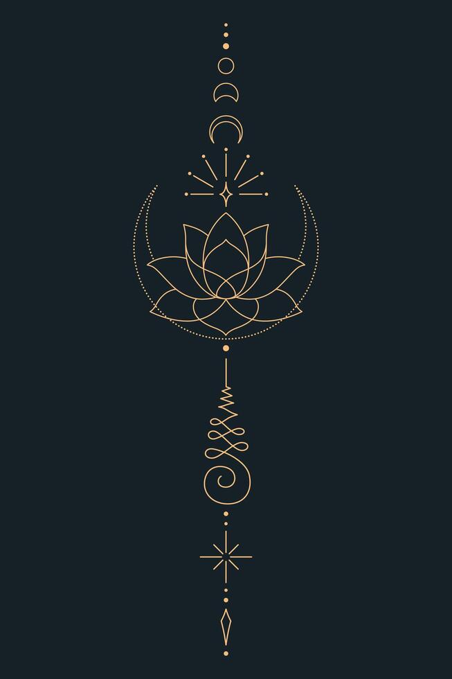 Unalome and lotus drawing for peaceful tattoo ideas vector