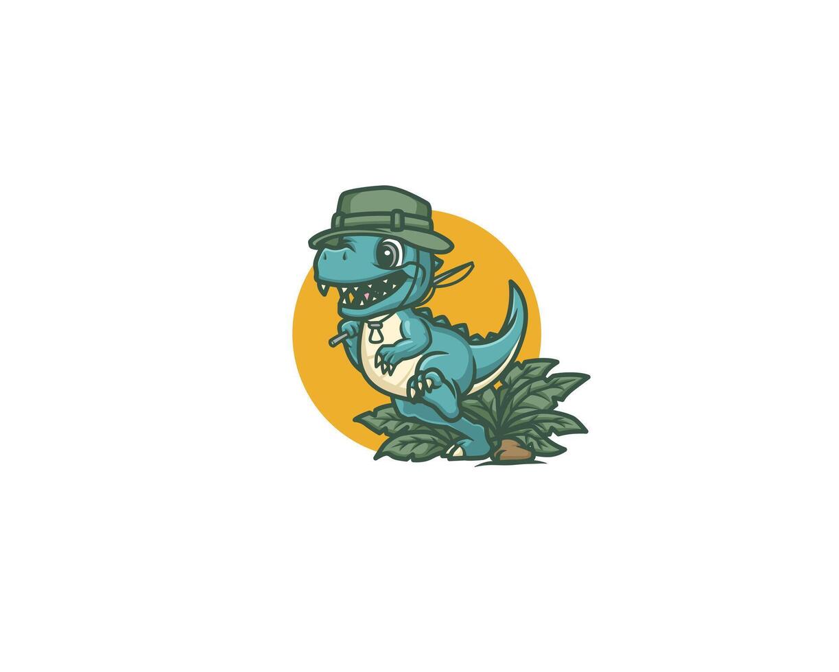dinosaurs go fishing mascot illustration vector