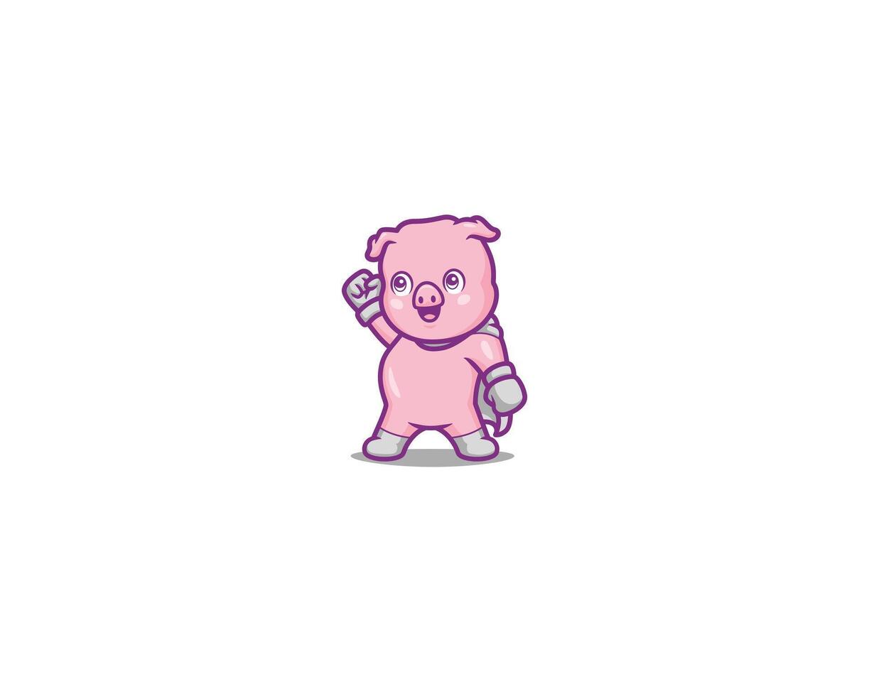 Cute pig super hero mascot vector
