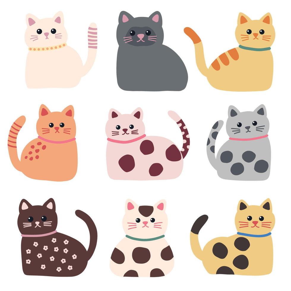 cute colorful cats set illustration in flat design vector