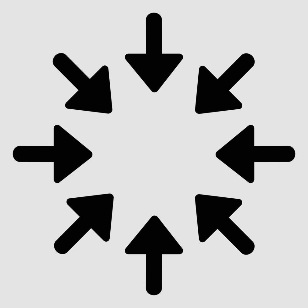 Multiple black arrows in a circular pattern pointing inward vector
