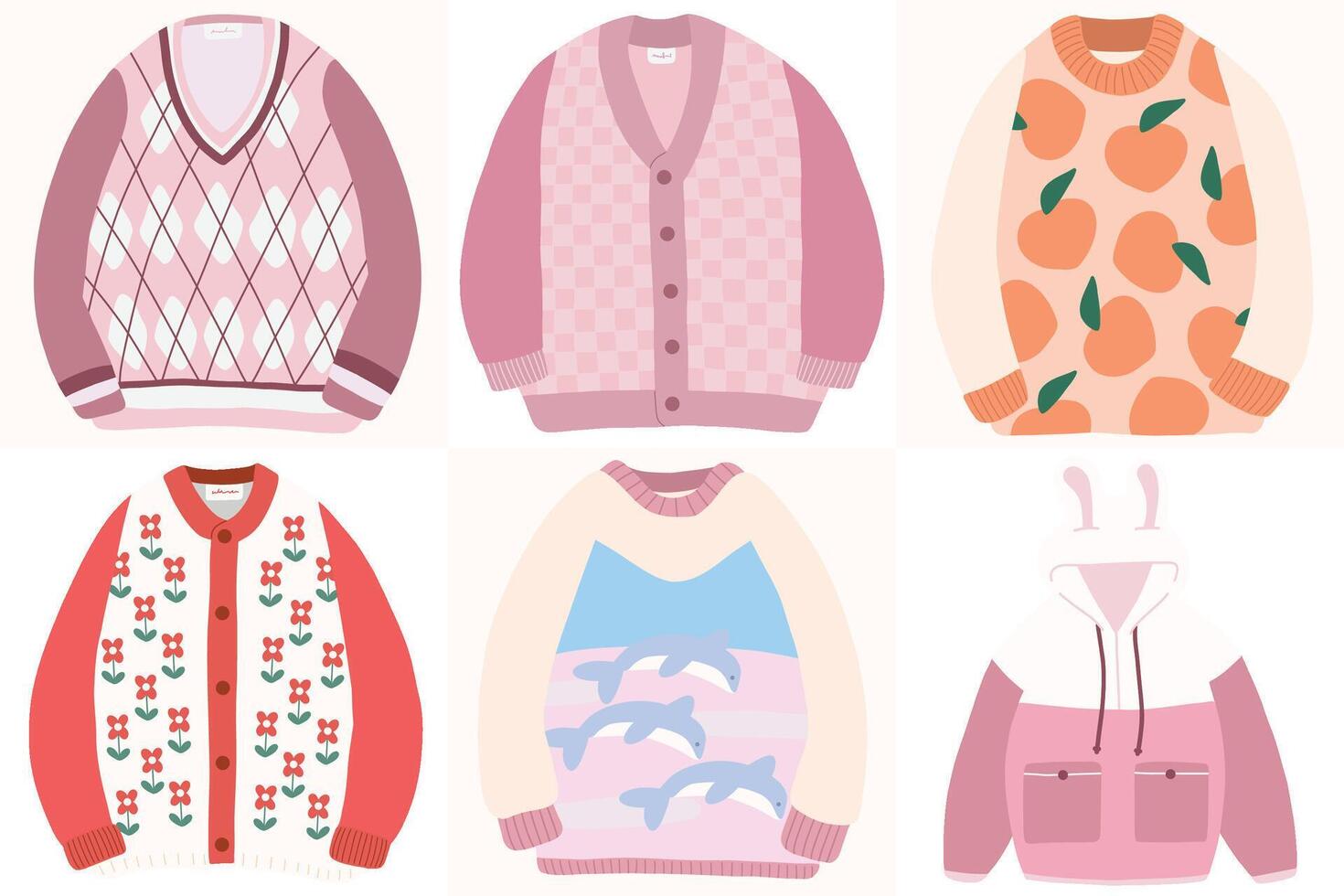 Set of cute sweater for winter cardigan hoodie illustration vector