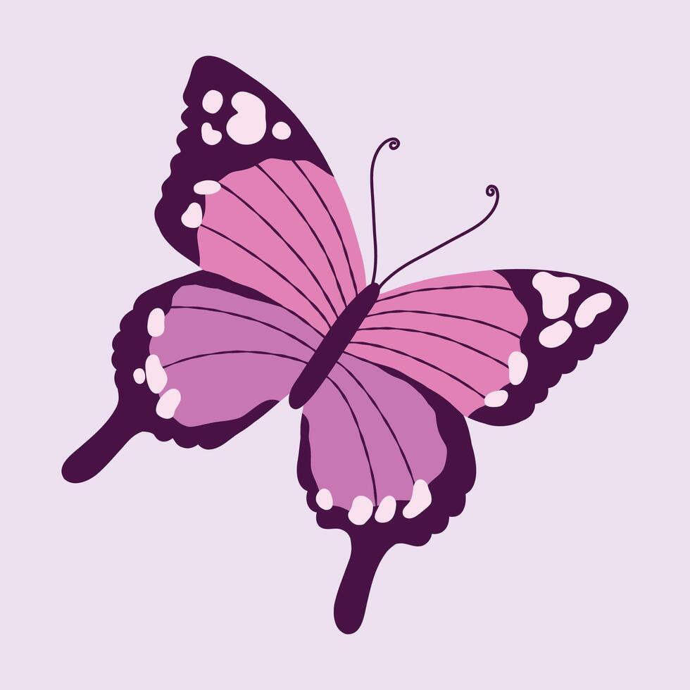 Purple lilac butterfly with dark outline, dots and tail isolated design illustration vector