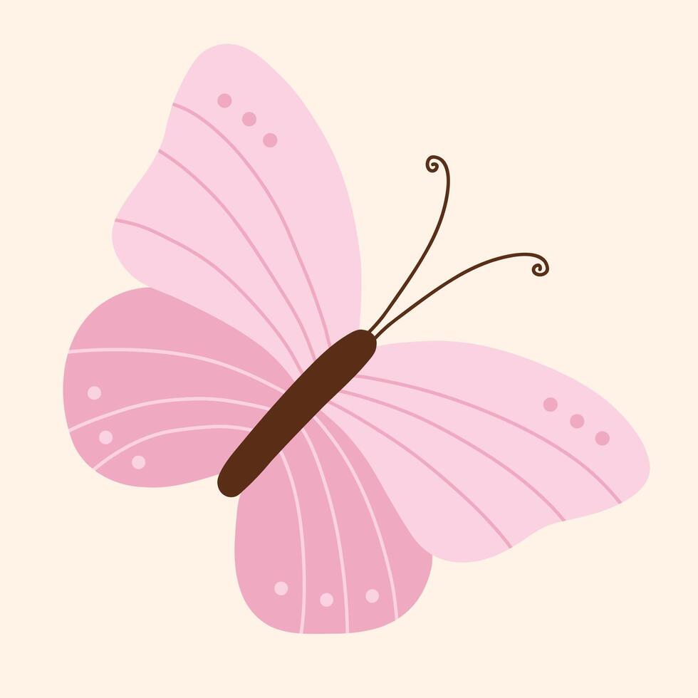 Pink pastel butterfly with line and dots accent isolated design illustration vector