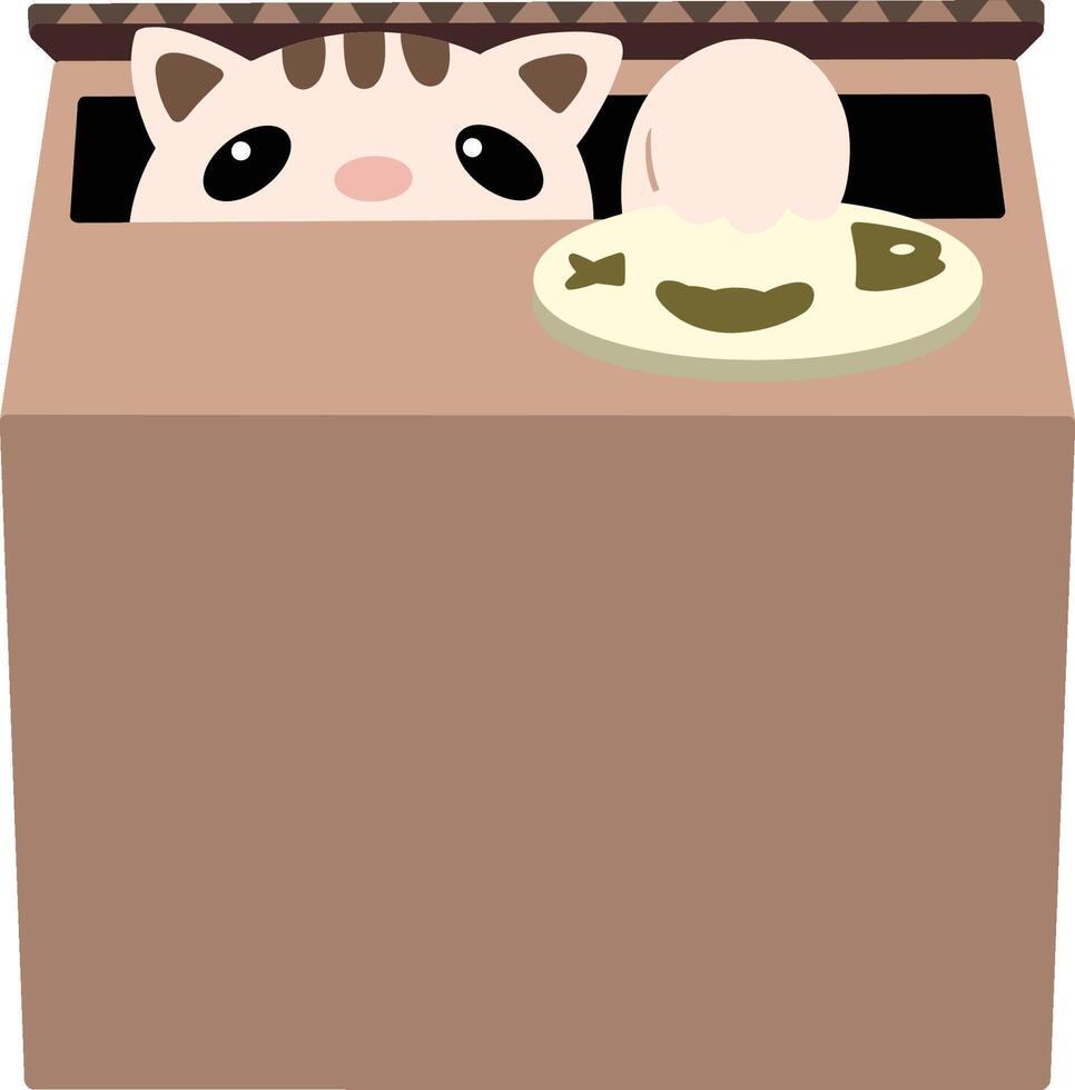 Colorful style of cute cat inside a cardboard box with fish button toy illustration vector