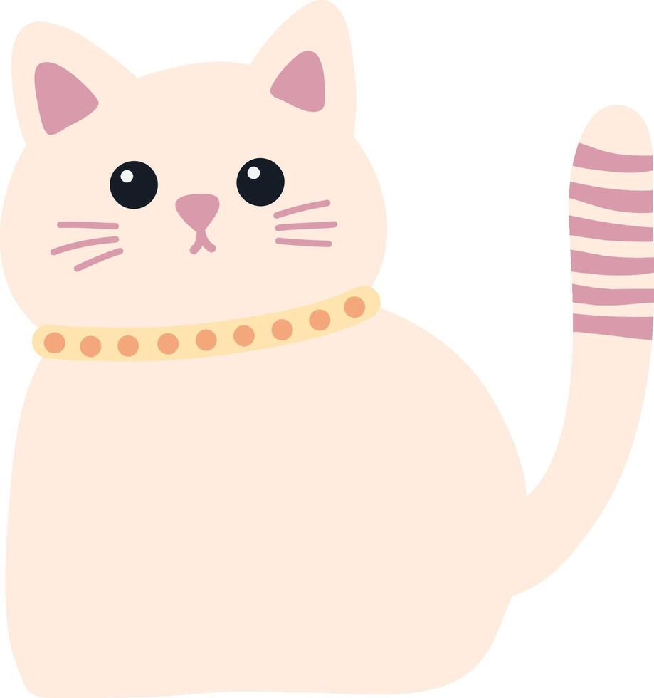 Cute cream pink cat wearing yellow necklace illustration vector