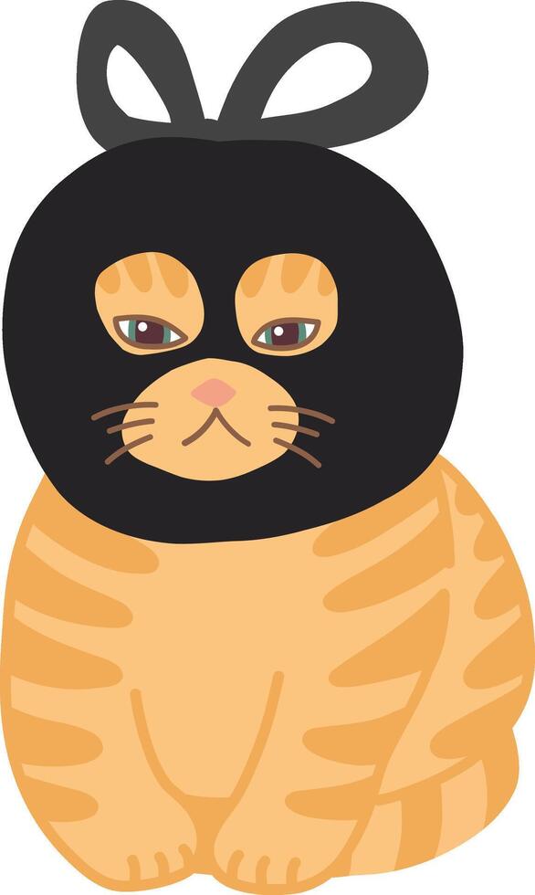 Cute orange tabby cat wearing a bandit plastic mask illustration vector