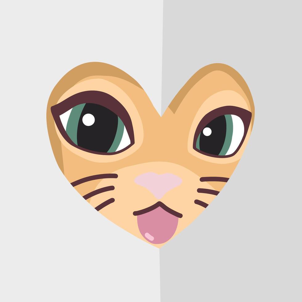 Cute Playful Cat Behind Heart shaped Cutting Paper Illustration vector