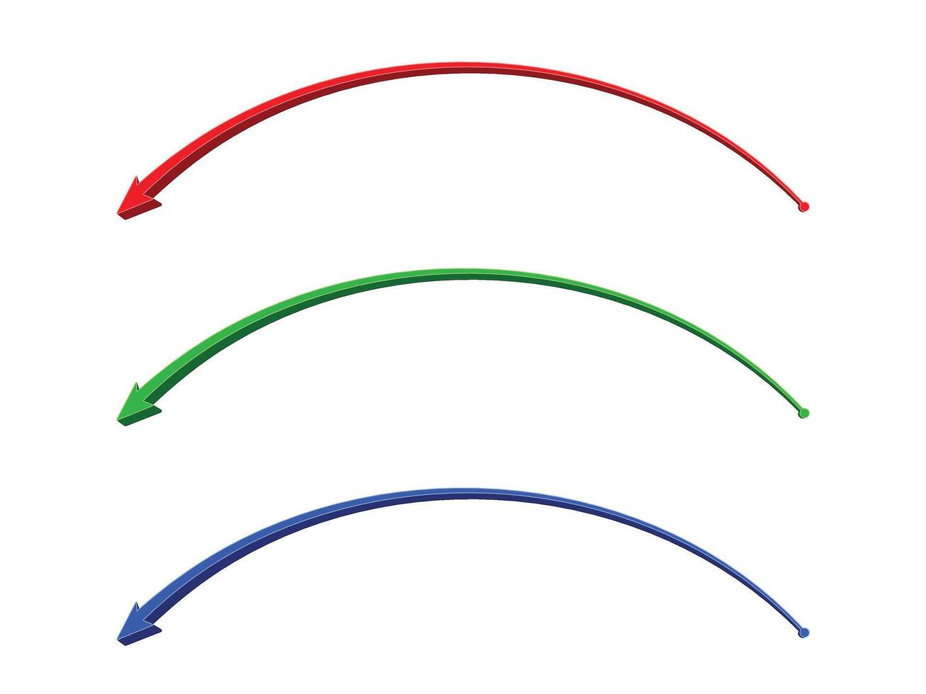 3d long curved parabolic arrow with gradient red green blue color for infographic or direction vector