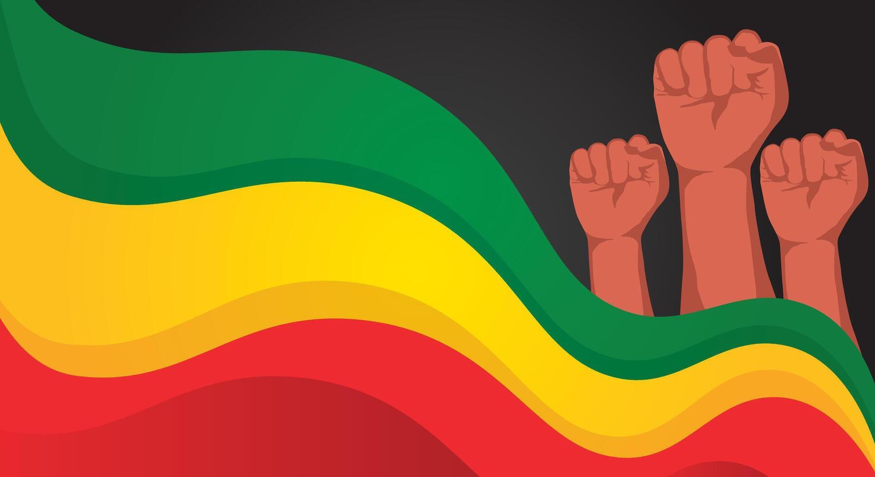 Freedom day poster, black background with red yellow green flag vector