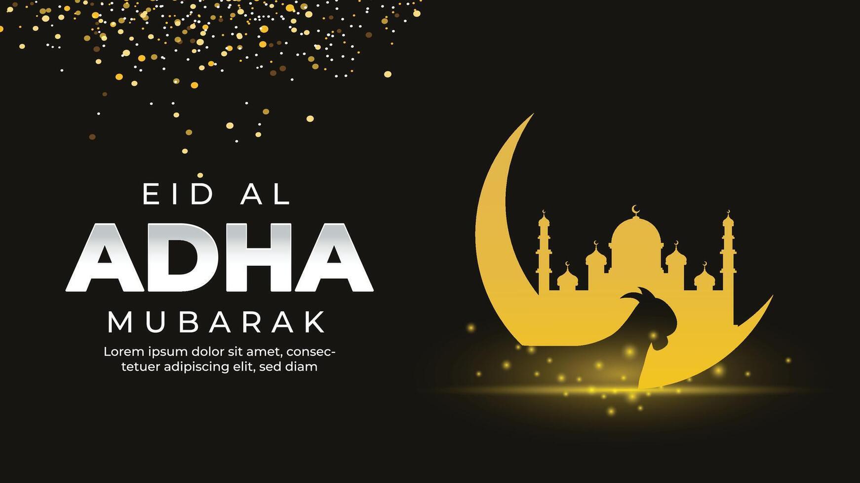 Eid Al Adha Islamic Greeting Card with Mosque and Goat Silhouette vector