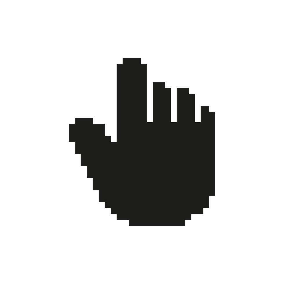 Pixelated Hand Cursor Icon. Digital Navigation And User Interface Interaction Symbol. Retro Computer Pointer Design. Isolated Illustration vector