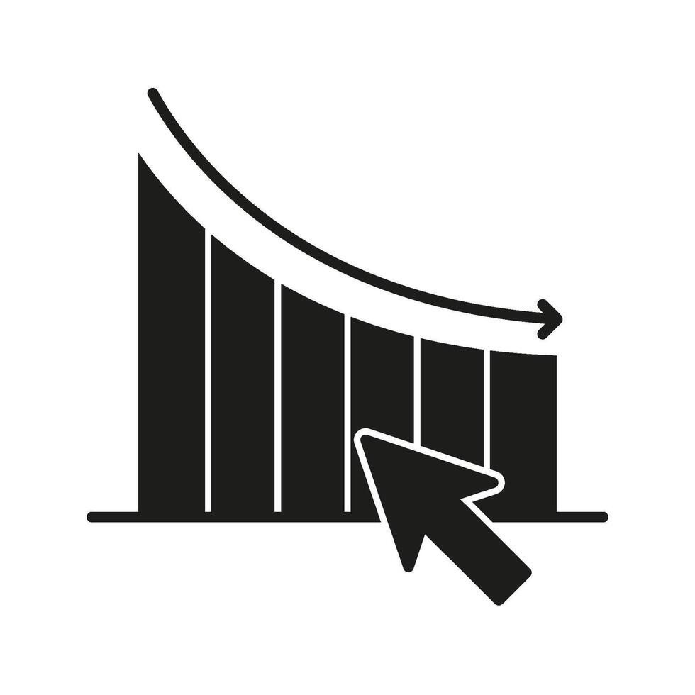 Declining Bar Graph With Cursor Solid Icon. Business Performance, Financial Loss, And Market Downturn Silhouette Symbol. Economic Analysis. Isolated Illustration vector