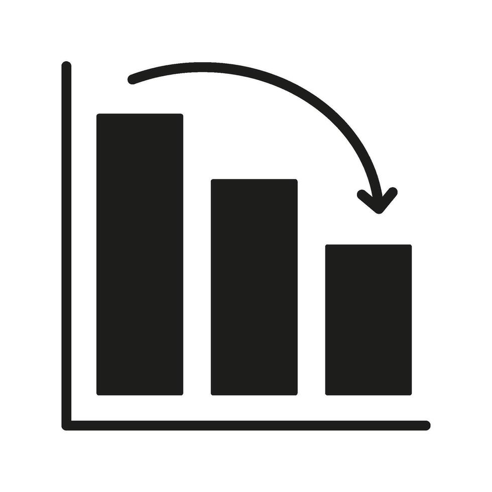 Bar Chart With Downward Arrow Solid Icon. Financial Decline, Economic Downturn, And Business Loss Silhouette Symbol. Market Analysis And Trend Observation. Isolated Illustration vector