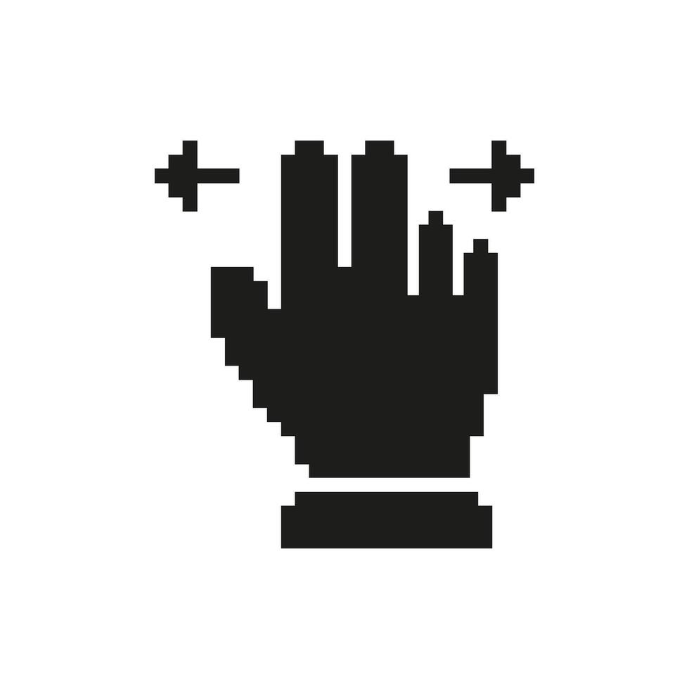 Pixelated Hand Cursor Icon. Symbol of Interaction, Navigation, and Control. Retro Gaming And User Interface Design. Isolated Illustration vector
