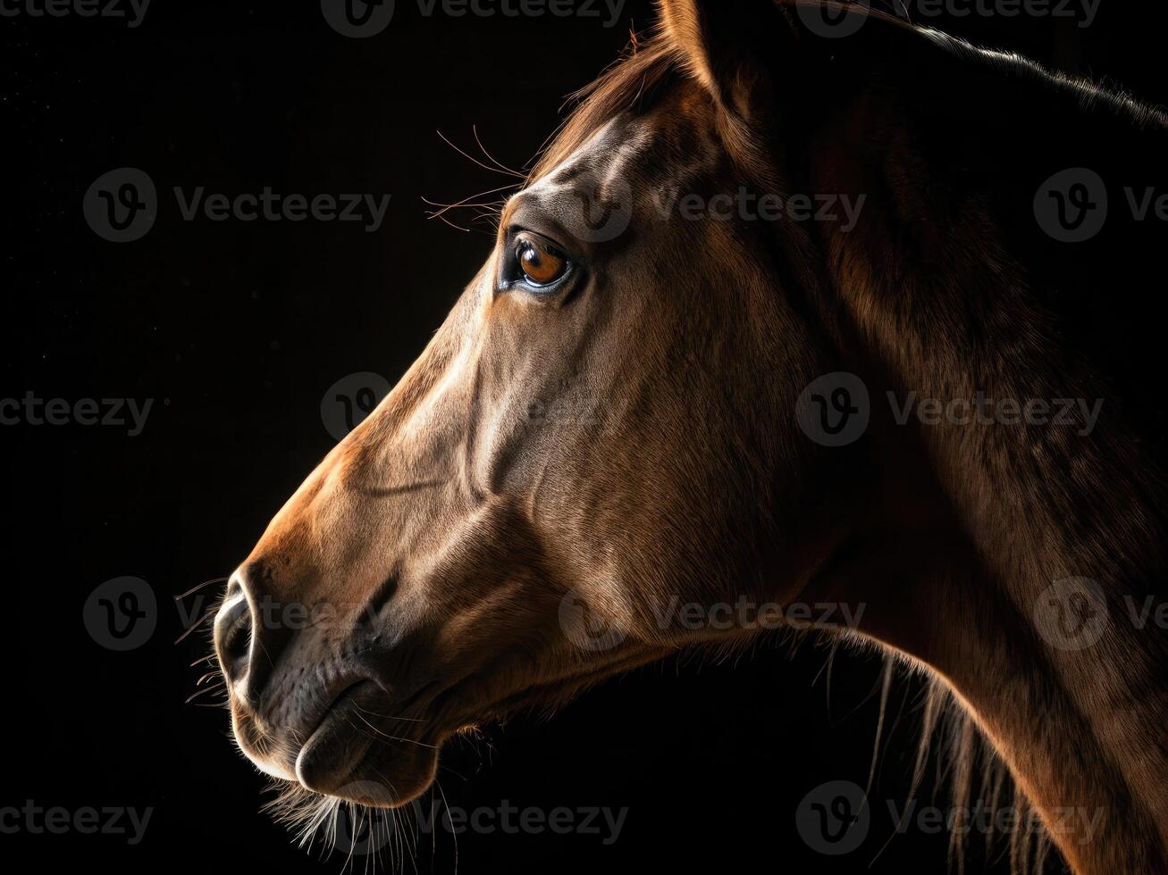 Close up of horses muzzle and eye showcasing warm tones in natural light photo