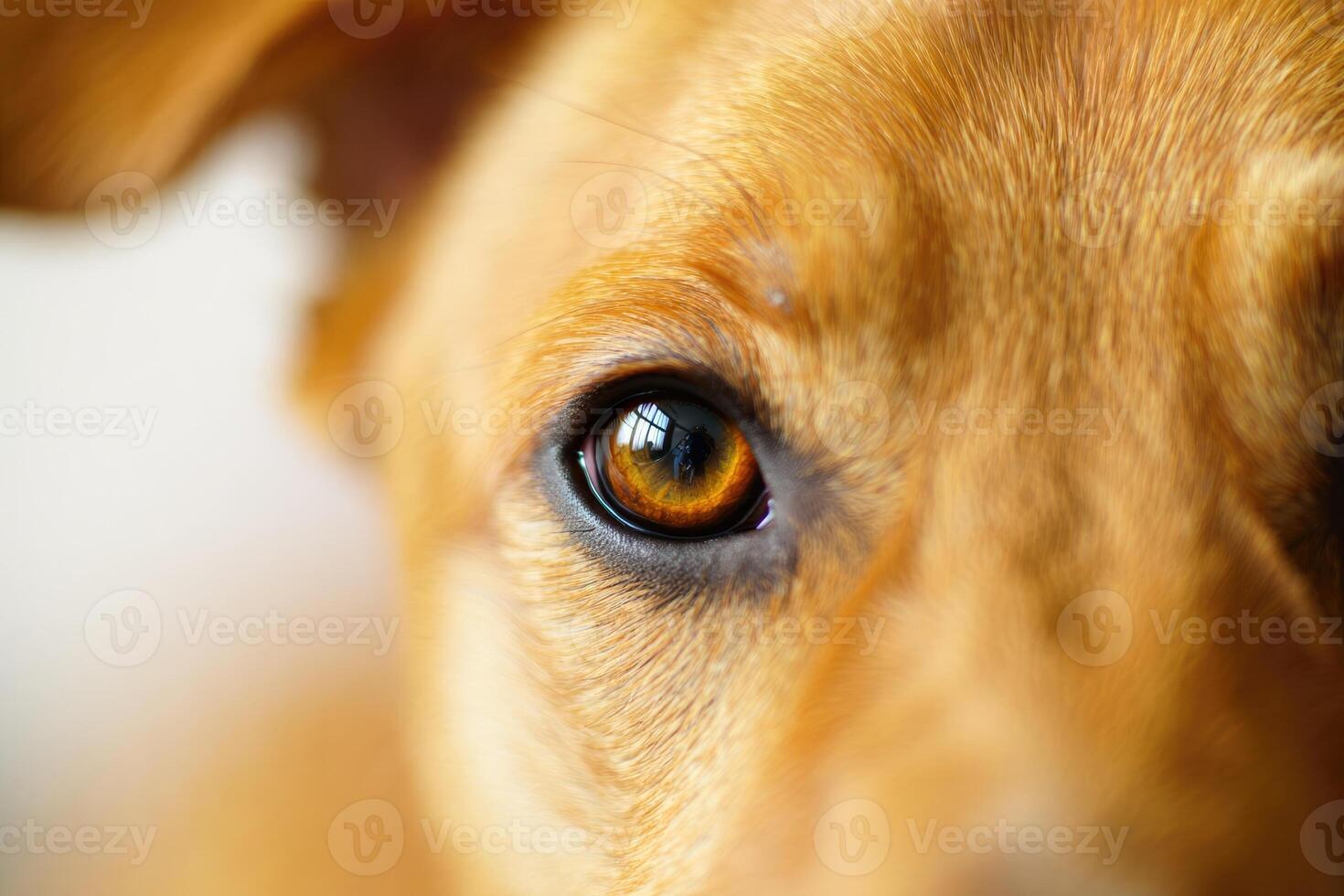 Close up of a dogs eye revealing rich amber color and detailed fur texture photo