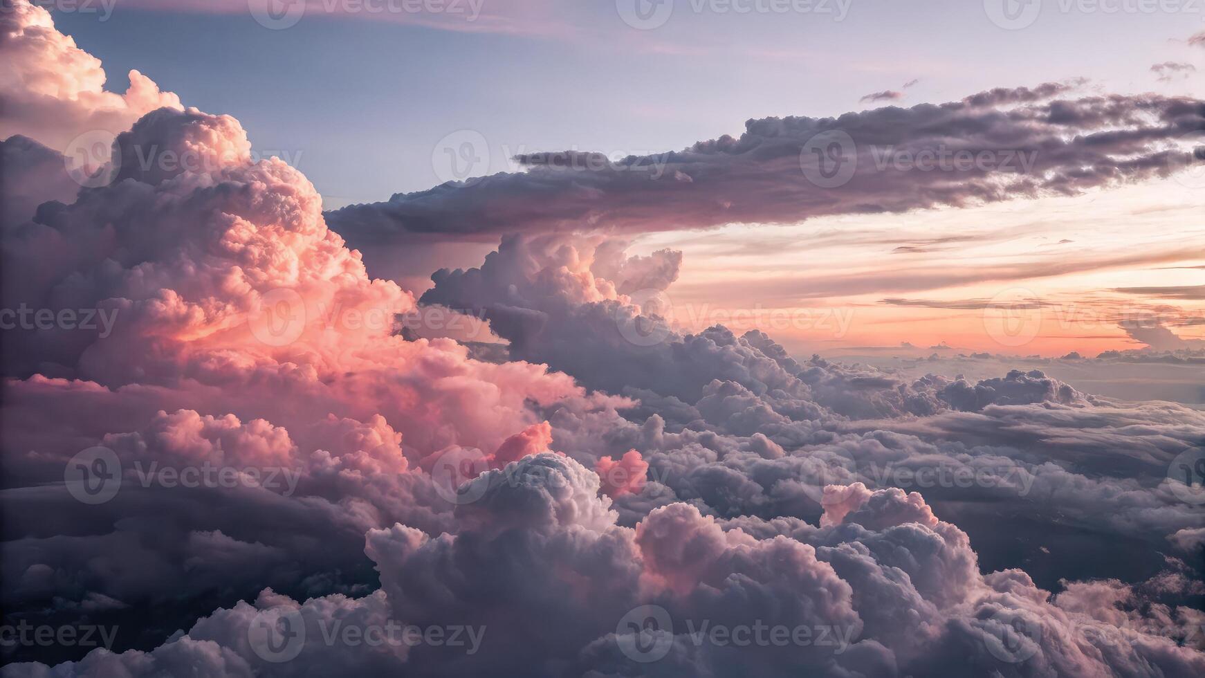 Vibrant cloudscape at dusk illuminated by soft, colorful light photo