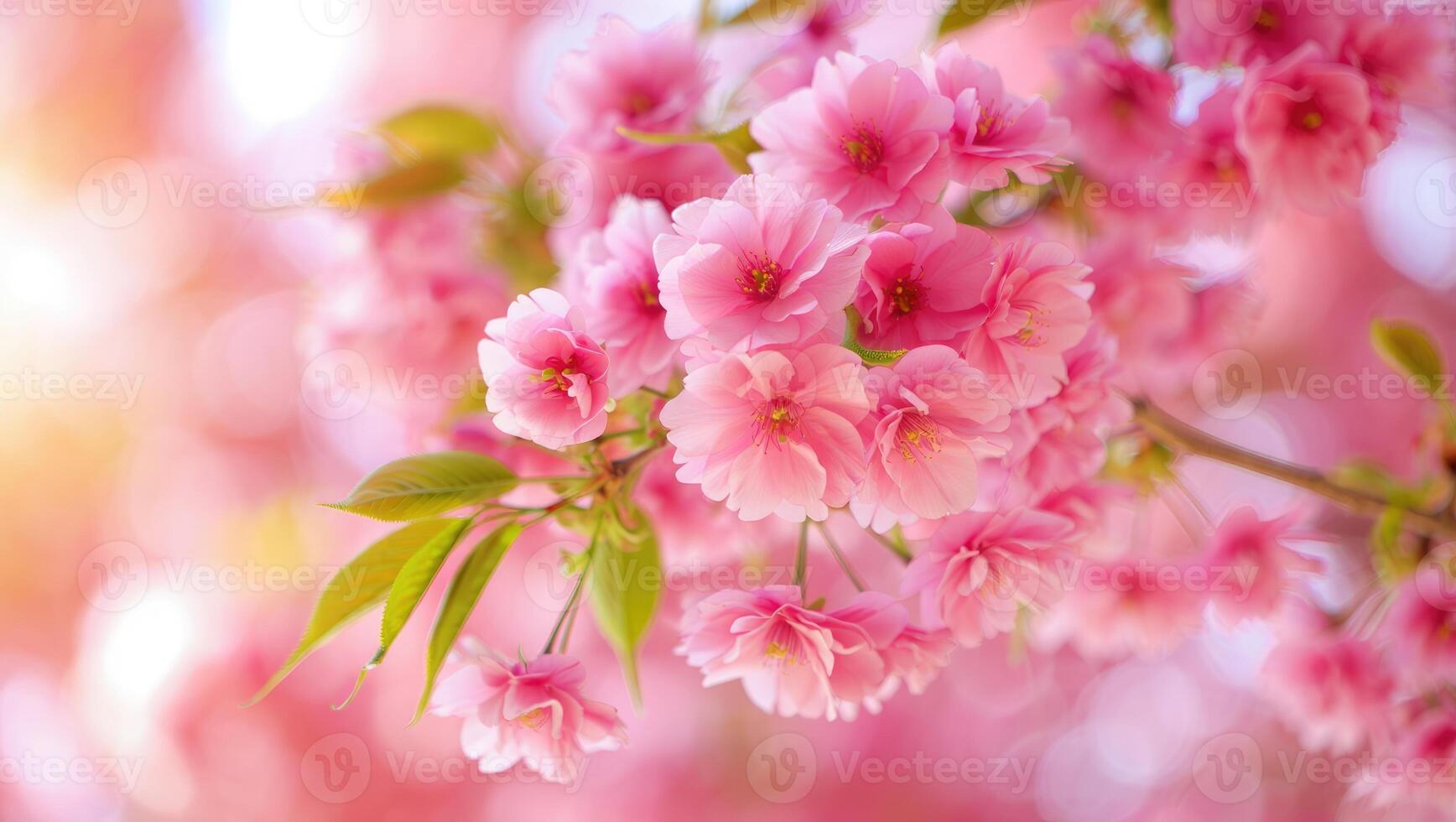 Cherry blossoms bloom vibrantly in spring, showcasing delicate pink petals in a lush garden photo