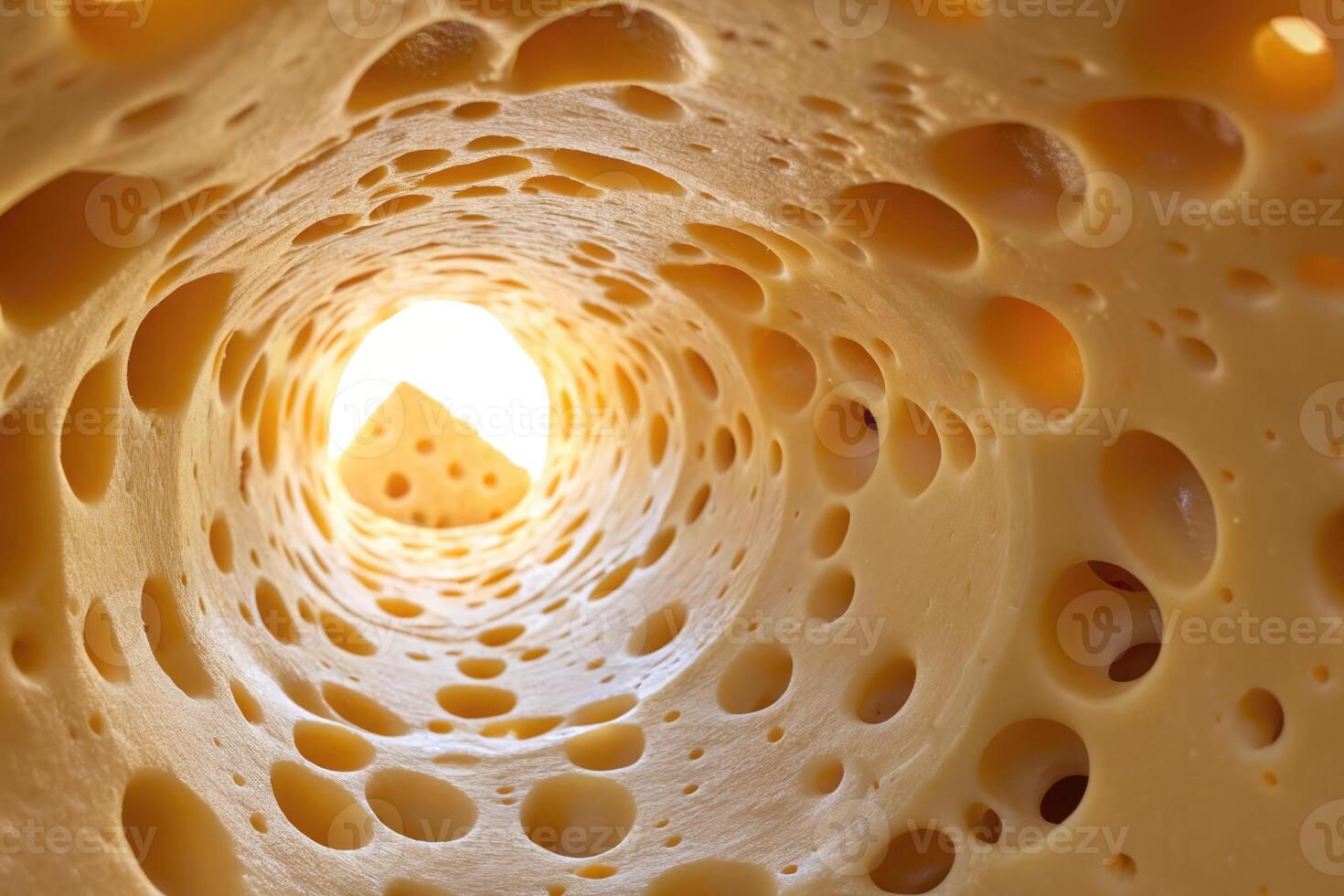 Exploring the intricate structure of holey swiss cheese from the inside perspective photo