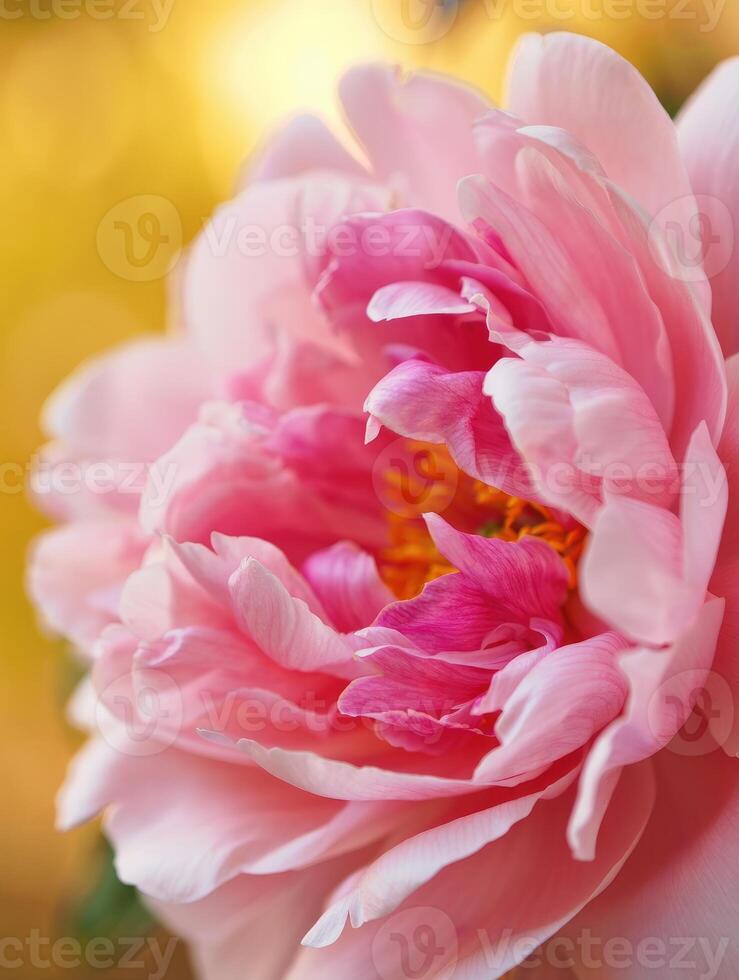 Beautiful pink peony flower in a soft focus background during springtime bloom photo