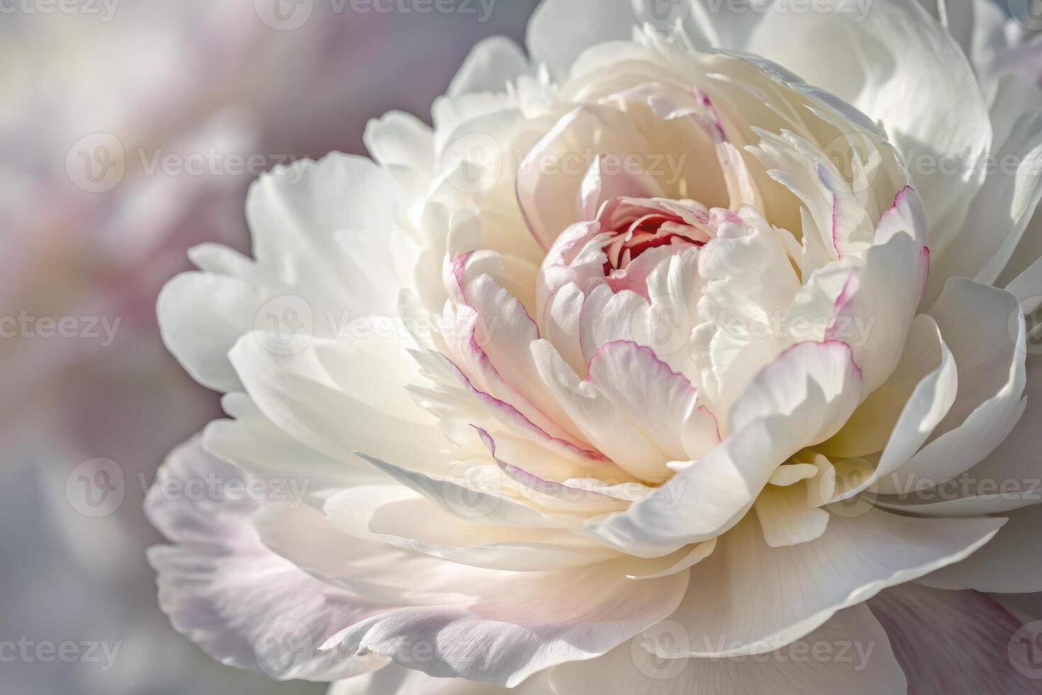 Close up view of a white peony bloom showcasing fine details and delicate colors photo