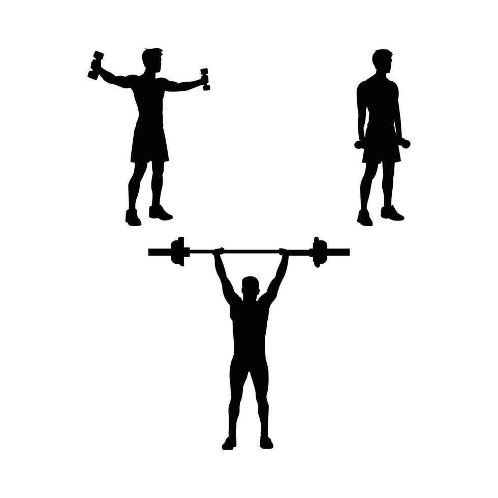 Silhouette set of Weightlifter Training with Barbell Gym Workout, Bodybuilding, and Fitness Illustration for Health, Strength, and Personal Training Concepts vector