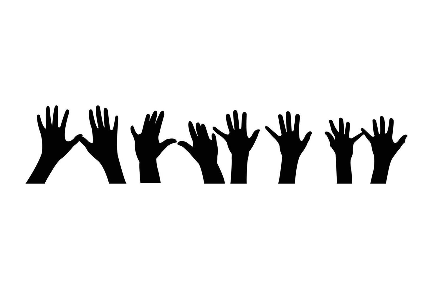 Crowd of People Raising Hands Silhouette Set Illustration of Concert Audience or Group Gathering with Arms Up Isolated on White Background vector