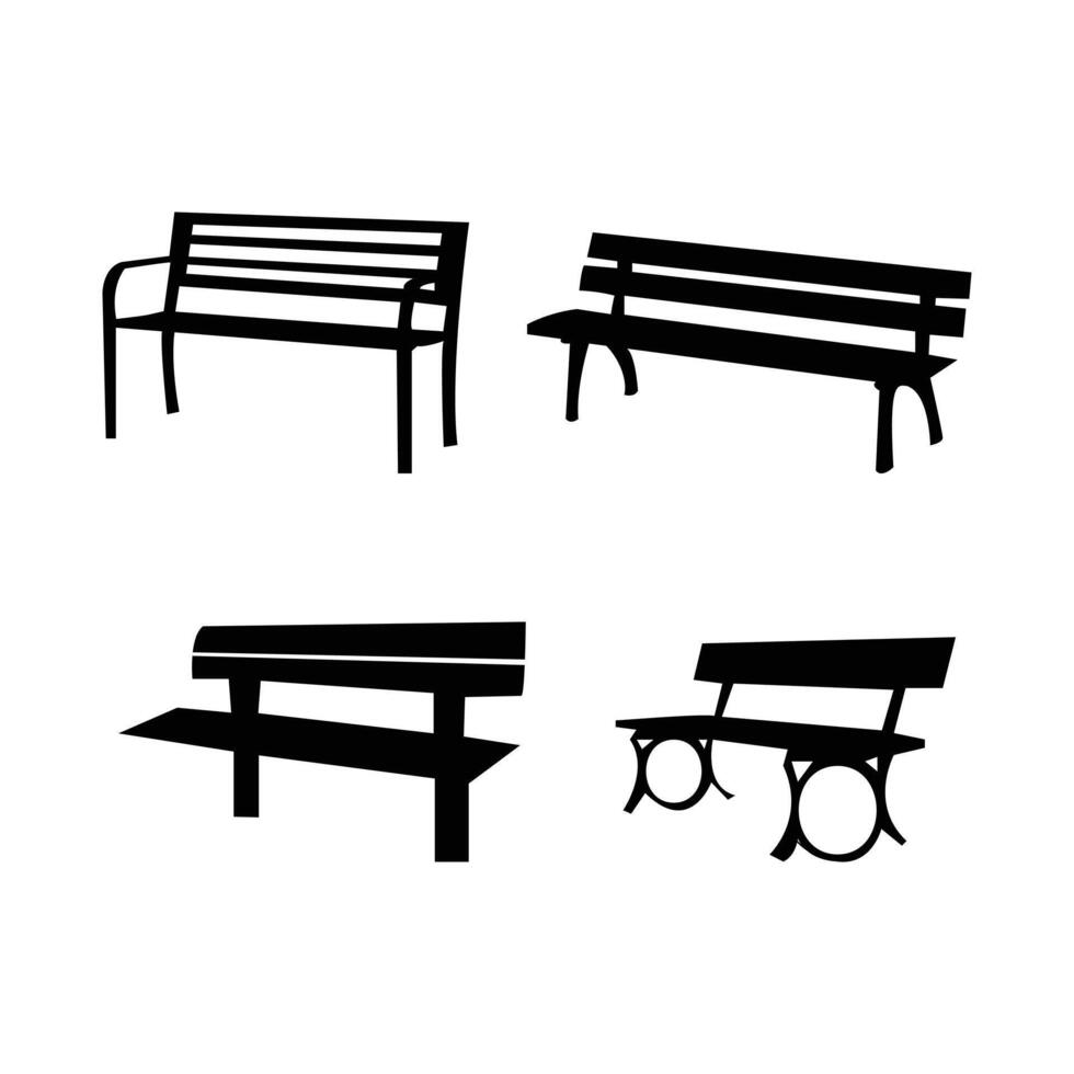 Park Bench Silhouette Icons Set Flat Design for Web App Logo and UI Isolated on White Background vector