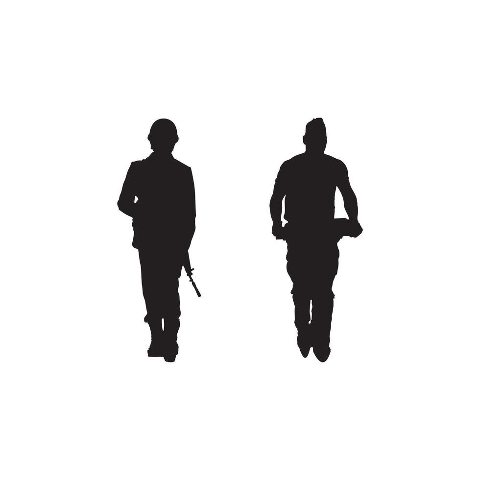 Extensive Silhouette Set of U.S. Military Soldiers in Combat and Training with Weapons Honoring Veterans on Independence Day, Memorial Day, and Patriotic Events A Tribute to Pride, Honor, vector